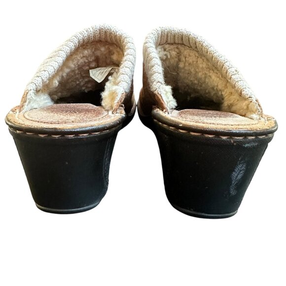 UGG Suede Slip-On Clogs Knit Trim Shearling Lining Chestnut Brown Outdoor Size 8 - Picture 4 of 10